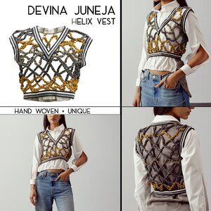 Devina Juneja Helix Hand crafted Leather Vest In Mustard, Gunmetal & Monochrome